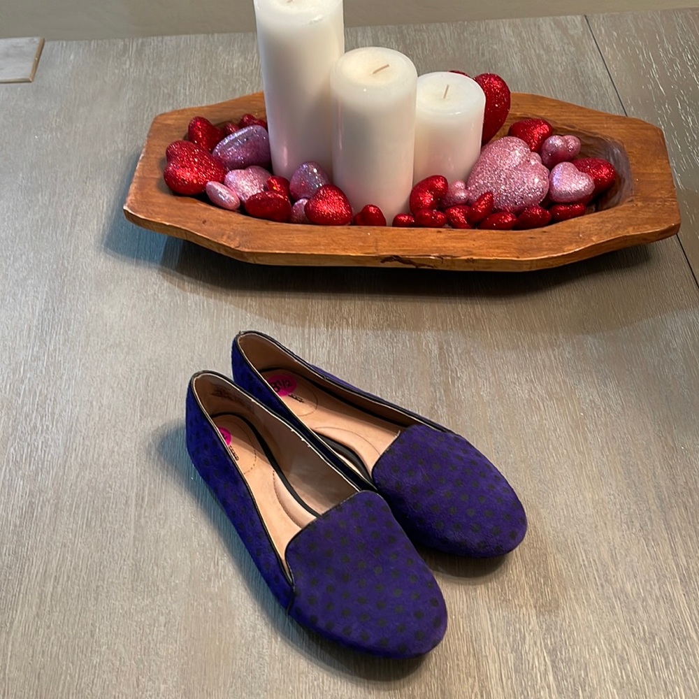 Land’s End Women ballet slipper flat shoes blue w black polka dots Size 8.5